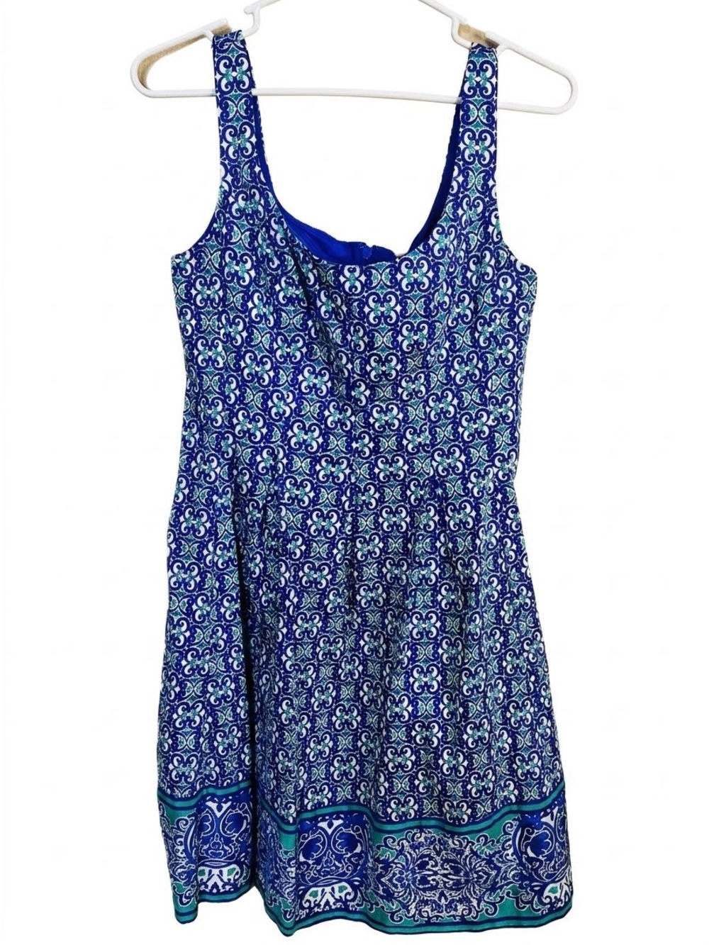 Nine West Blue Teal Medallion Fit & Flare Dress 8